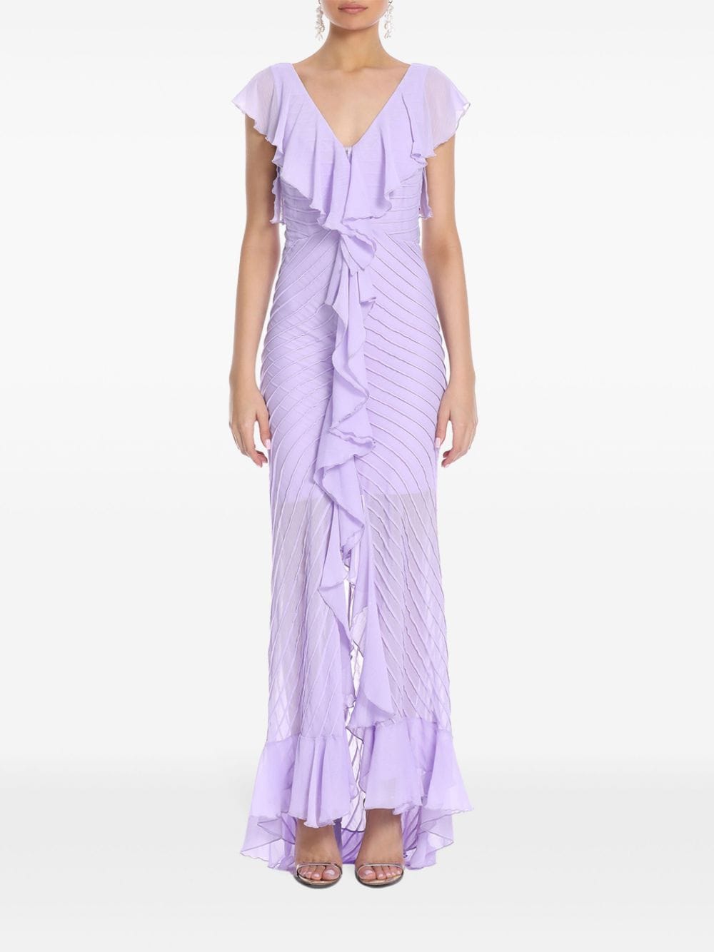 Shop De La Vali Macaroon Chiffon Gown In Purple
