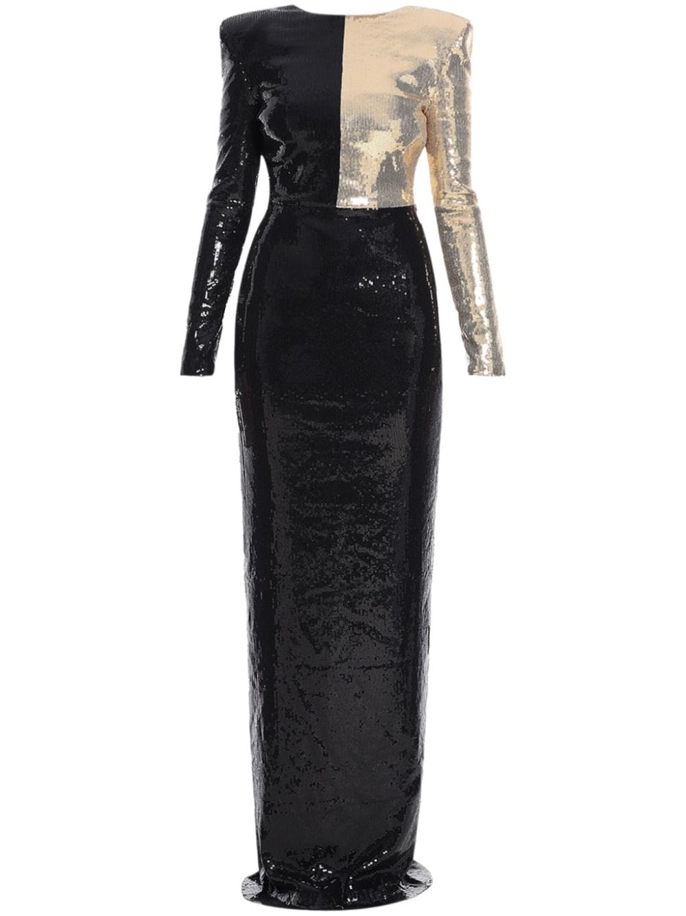 Greta Constantine Long-sleeve Sequin Maxi Dress In Schwarz