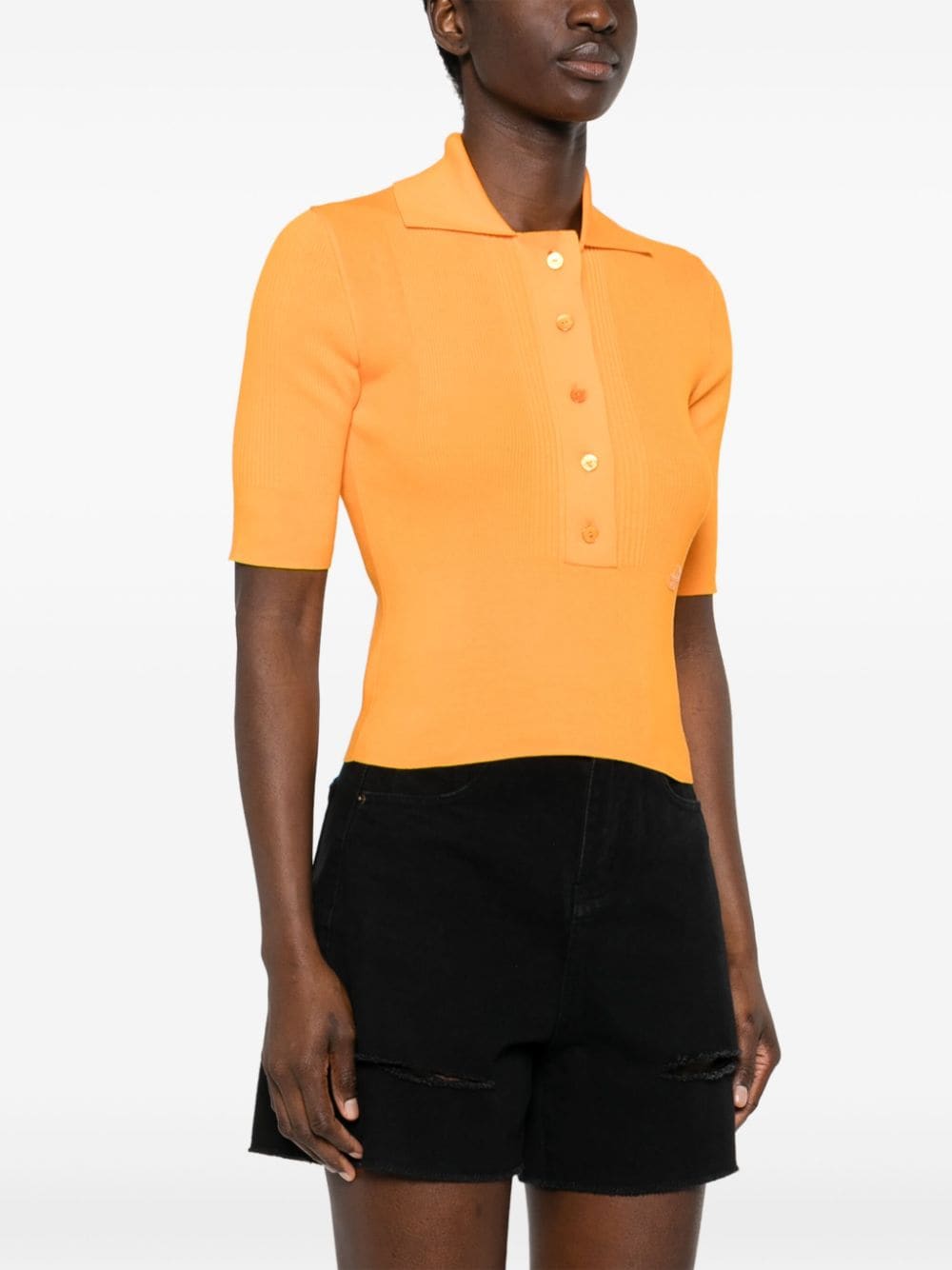 Shop Patou Ribbed Short-sleeve Polo Top In Orange