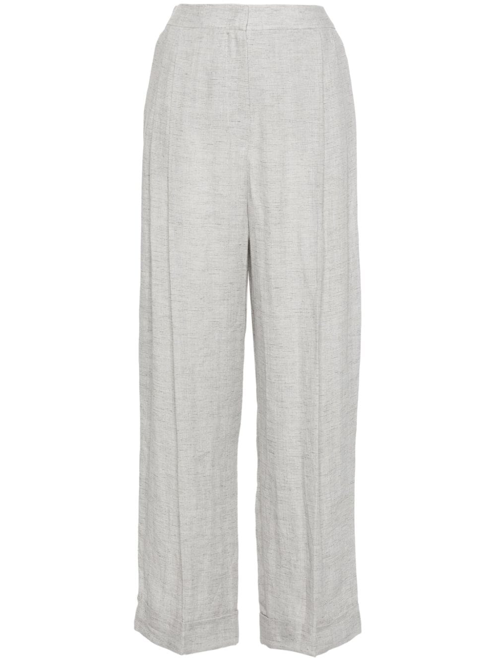 Emporio Armani Darted Linen Trousers In Gray