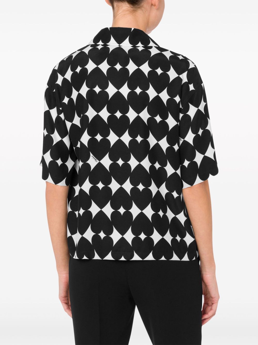 Shop Moschino Heart-print Silk Shirt In Black