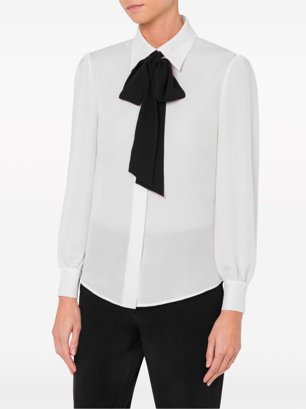 Shop Moschino Pussy Bow-collar Silk Blouse In White