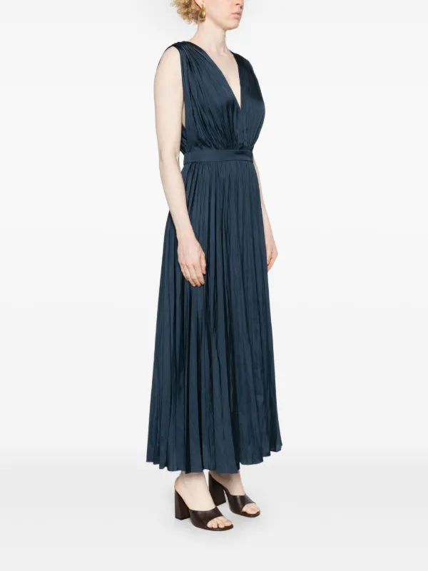 Maje Robe Longue à Design Plissé Bleu FARFETCH TN