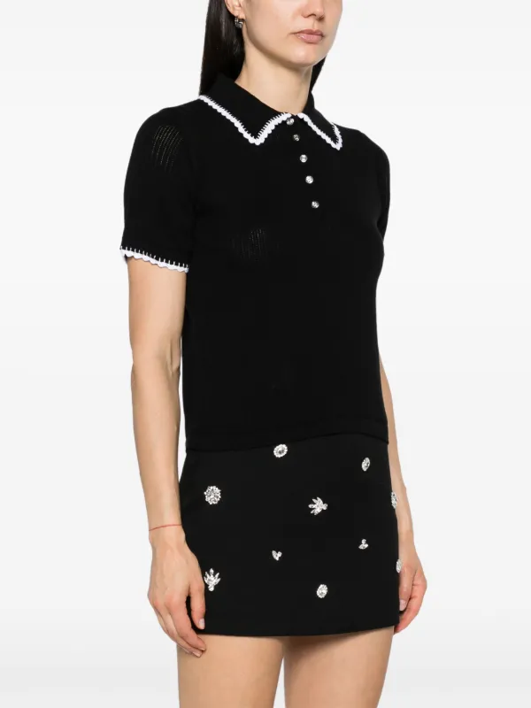 Maje crochet-trim Knitted Polo Top Black FARFETCH VN