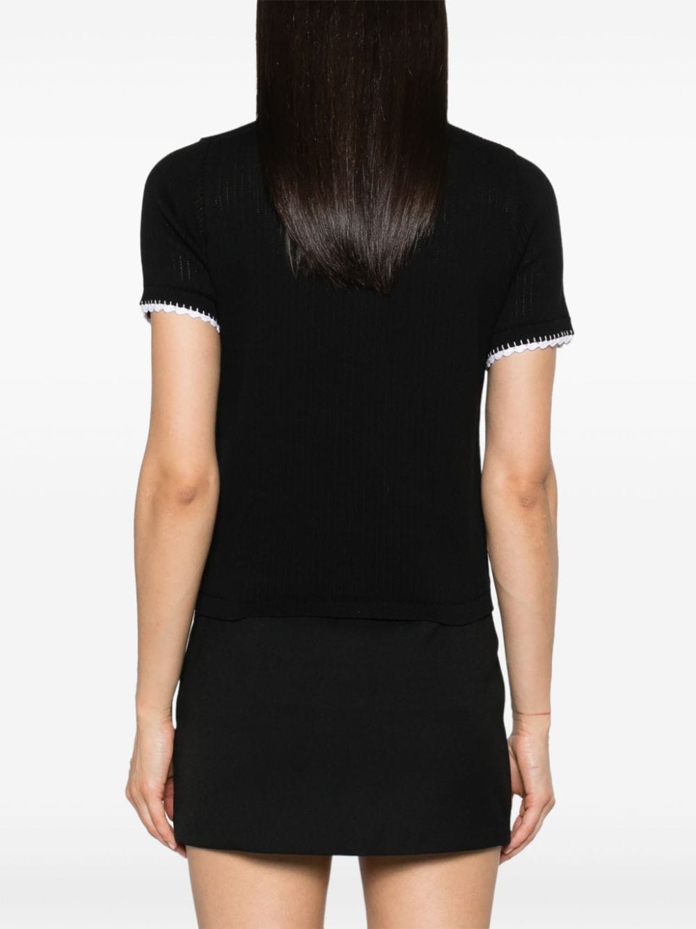 Shop Maje Crochet-trim Knitted Polo Top In Black