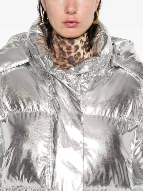 Maje Metallic Puffer Jacket Silver FARFETCH AM