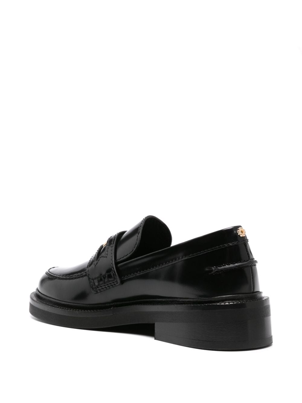 Shop Maje Logo-plaque Leather Loafers In Black