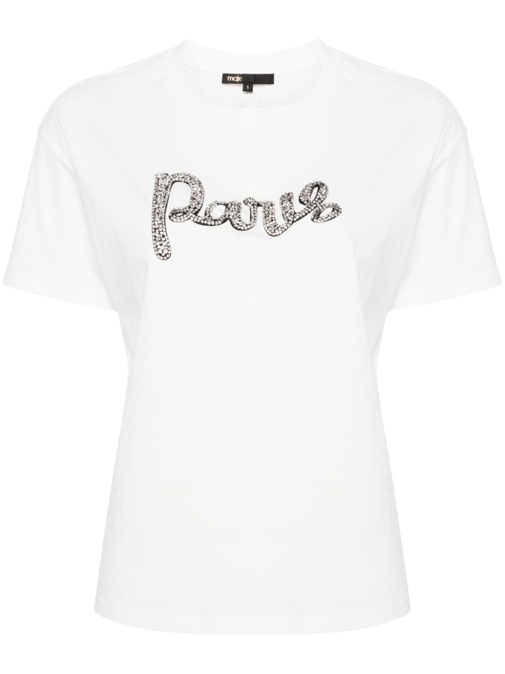 Maje Crystal-lettering Cotton T-shirt In White