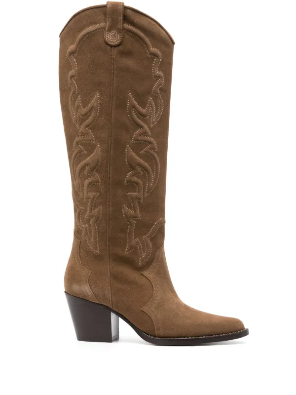 Maje 65mm Suede Cowboy Boots Brown FARFETCH AO