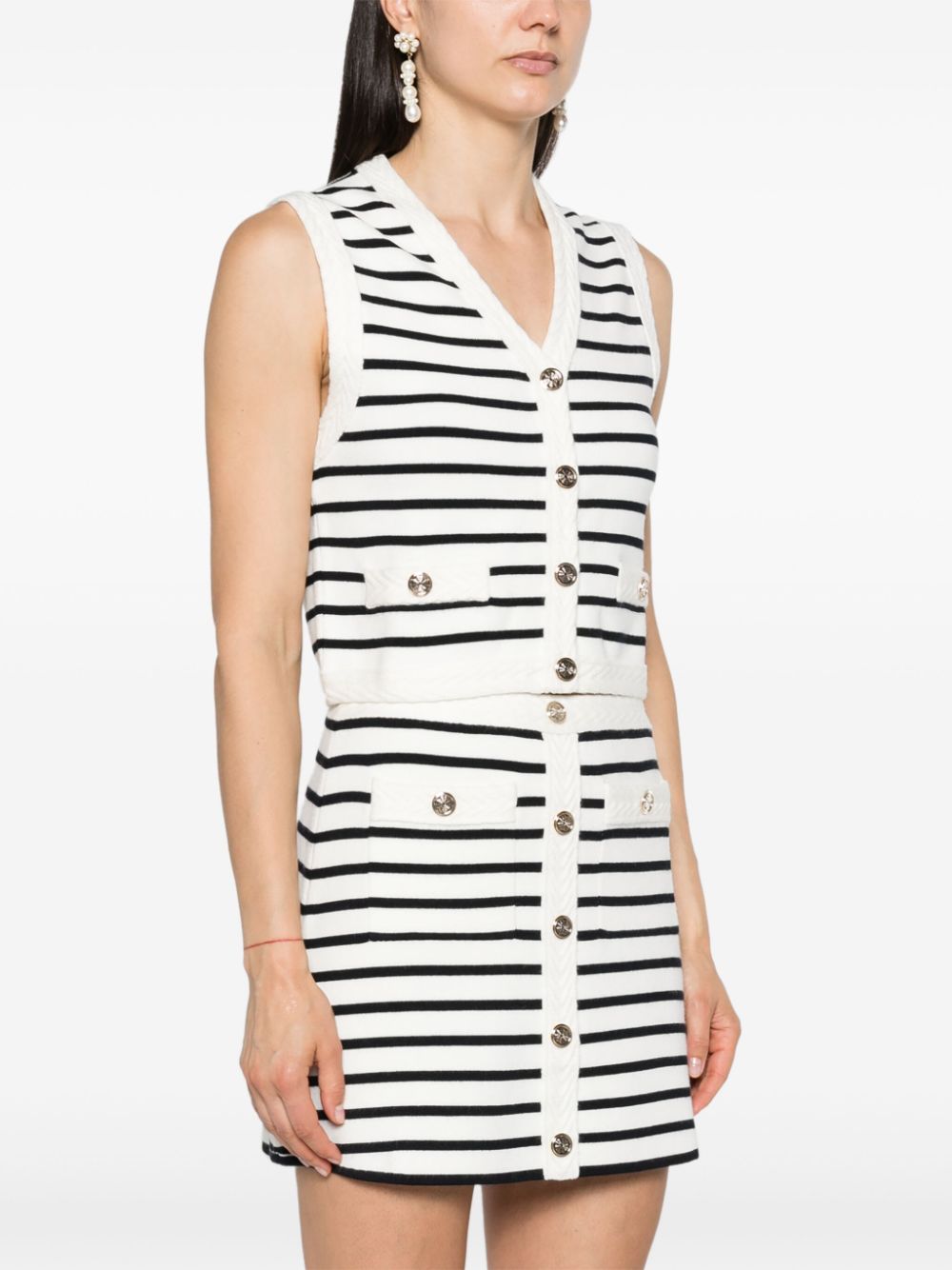 Shop Maje Striped Cropped Vest In White