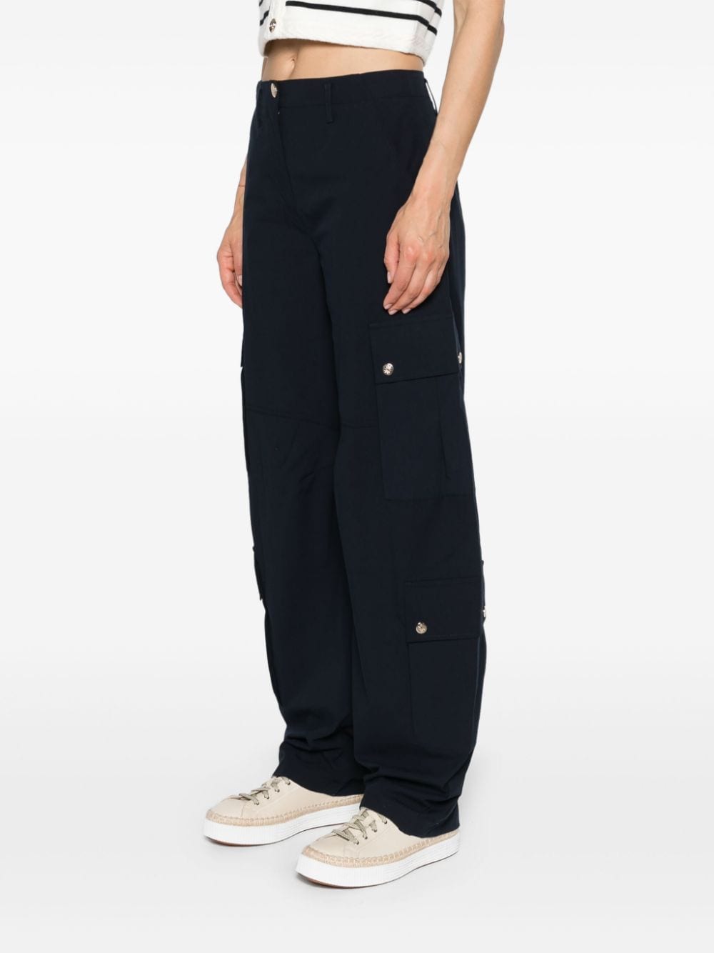 Shop Maje Tapered-leg Cargo Trousers In Blue