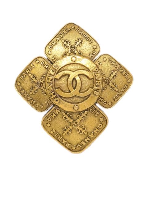 CHANEL Pre-Owned 1980-1990s gold plated Flower CC brooch