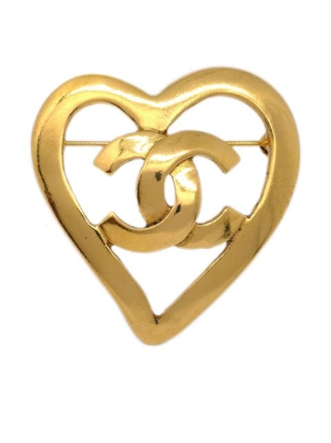 CHANEL Pre-Owned 1995 gold plated CC Heart brooch