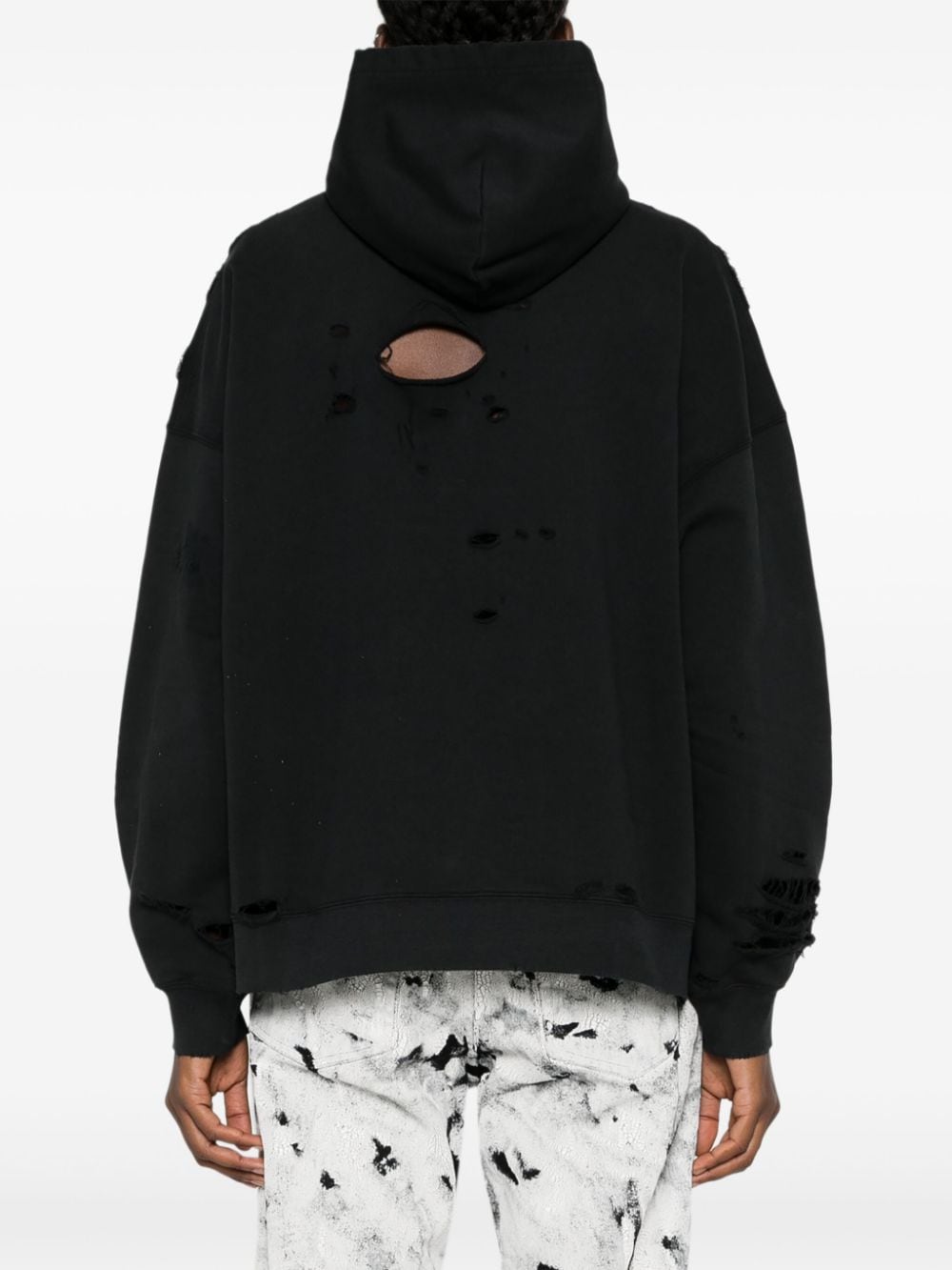 Shop Balenciaga Ripped Logo-print Hoodie In Black