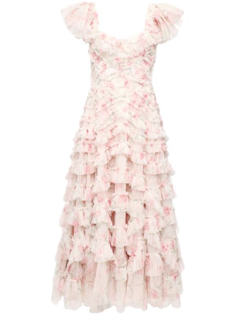 Needle & thread embroidered bodice fashion tulle skater dress in rose