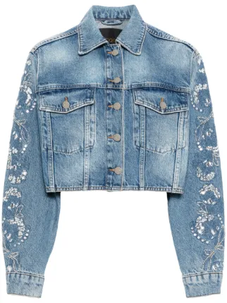 ジャケット Maje Embellished Denim Jacket Denim jacket with rhinestones