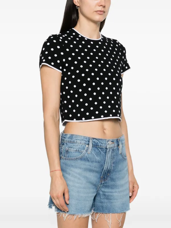 Spots 悪し Pattern Knitted Croped Top - black 