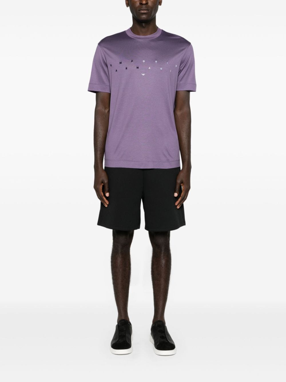 Shop Emporio Armani Logo-embroidered Lyocell Blend T-shirt In Purple
