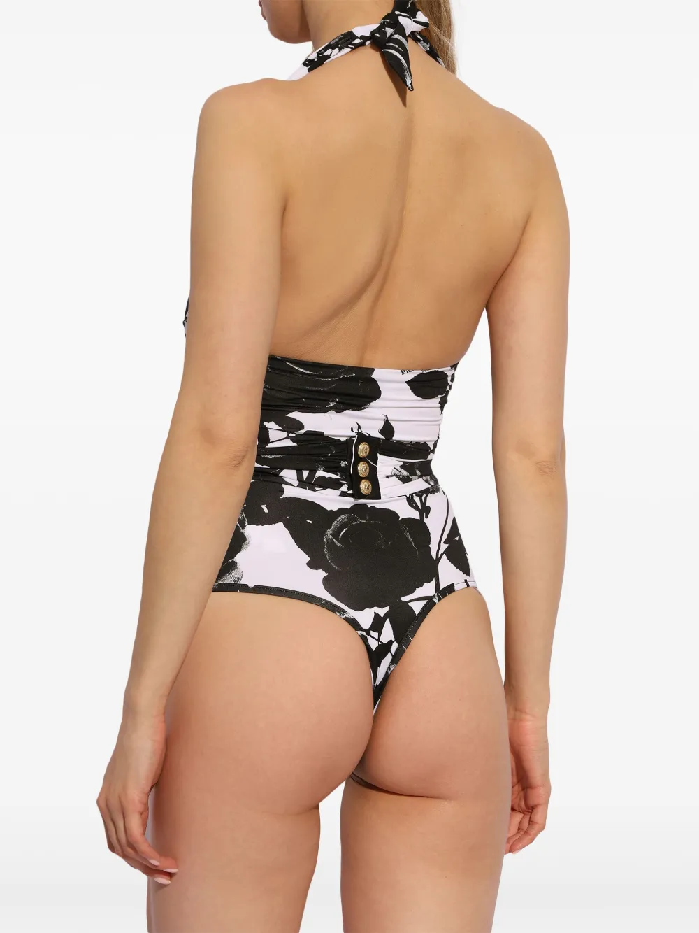 Balmain Badpak met bloemenprint Zwart