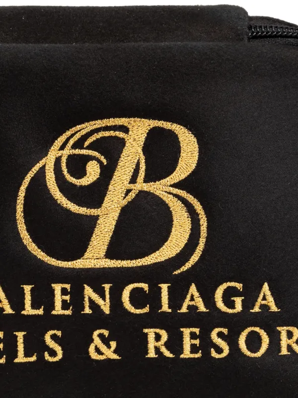 Balenciaga logo-embroidered Velvet Clutch Bag | Black | FARFETCH