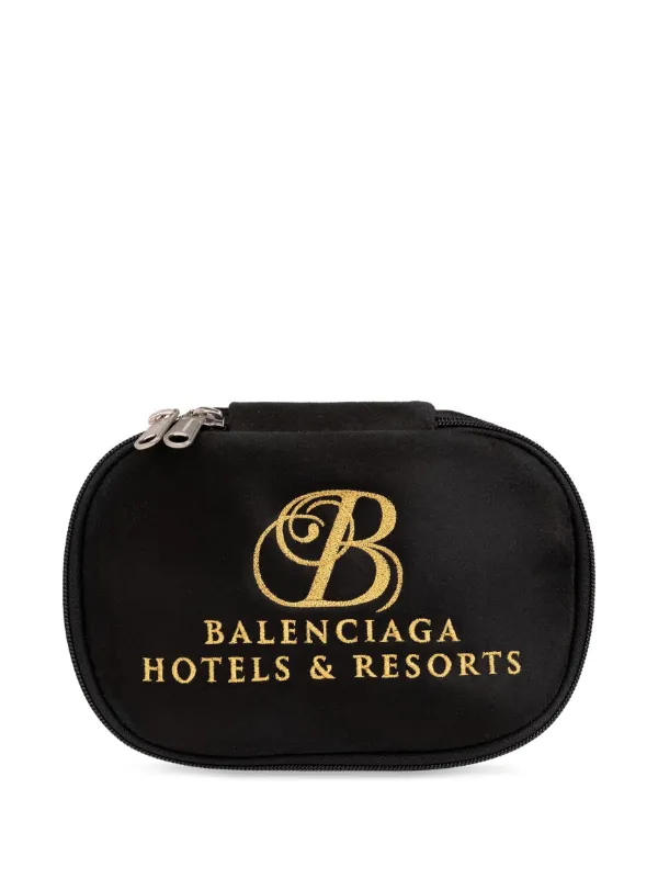 Balenciaga logo-embroidered Velvet Clutch Bag | Black | FARFETCH