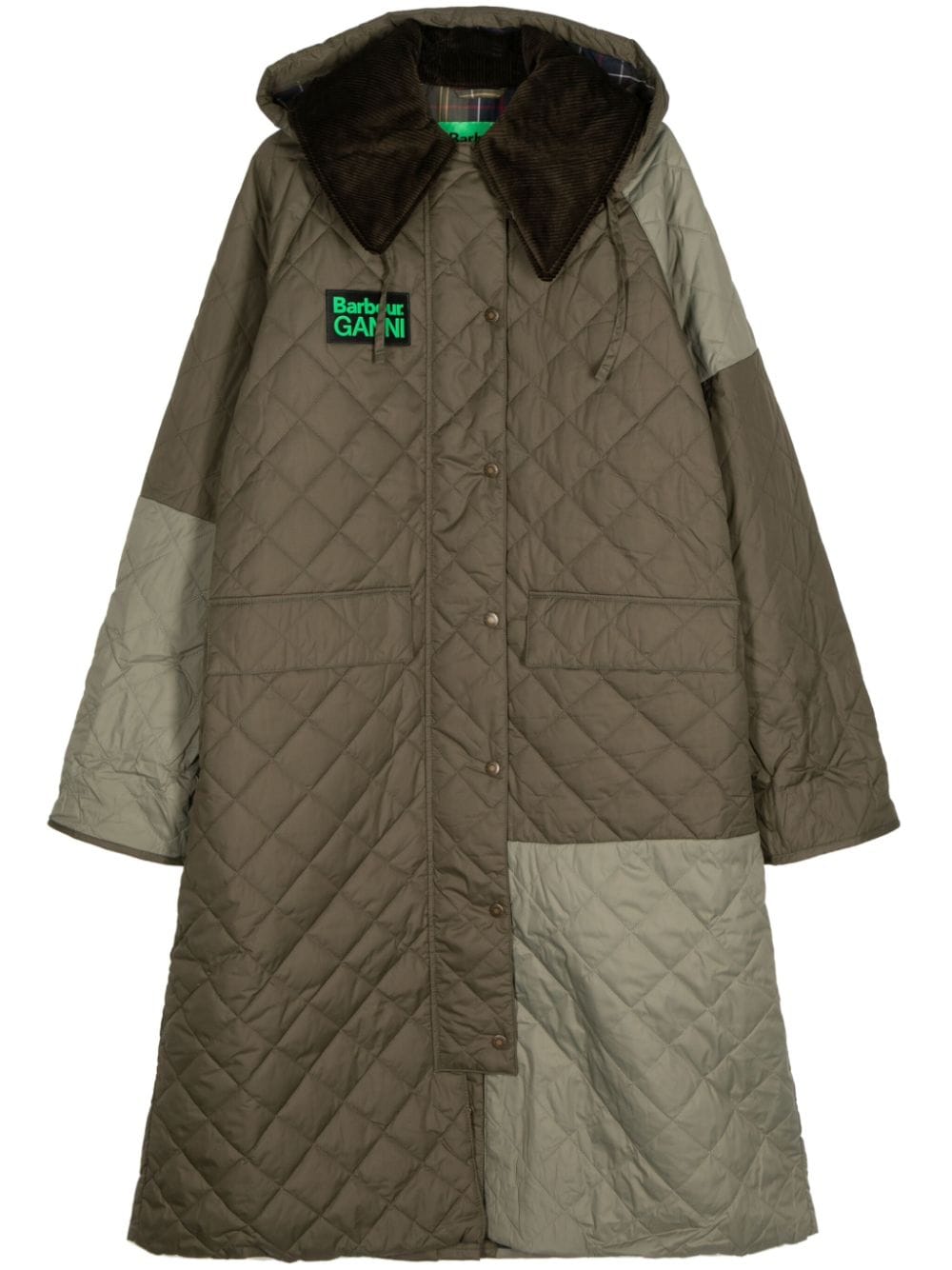 Barbour x Ganni panelled-design coat Groen