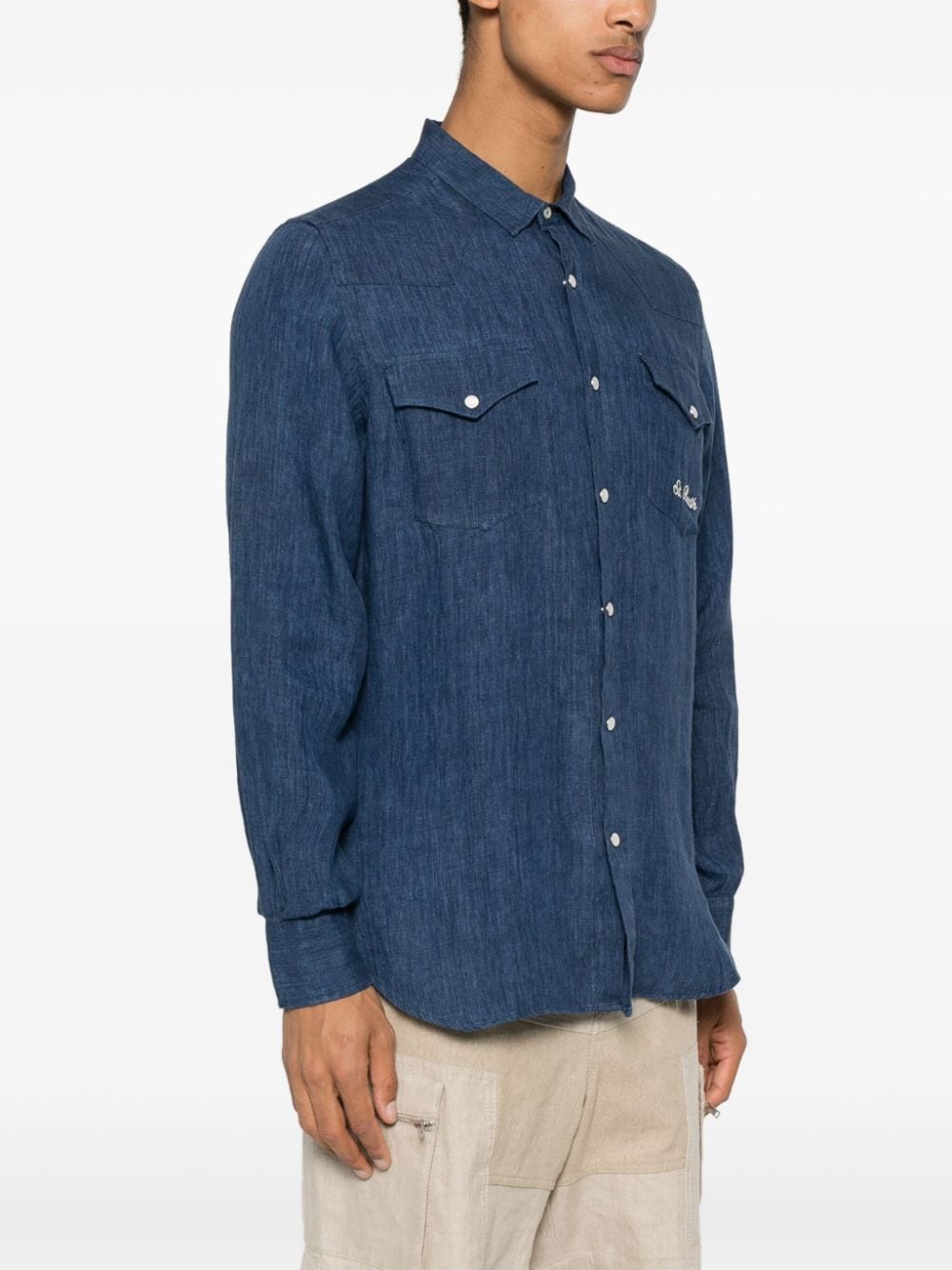 Shop Mc2 Saint Barth Greg Linen Shirt In Blue