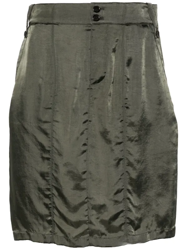 Saint Laurent Satin Pencil Mini Skirt in Green