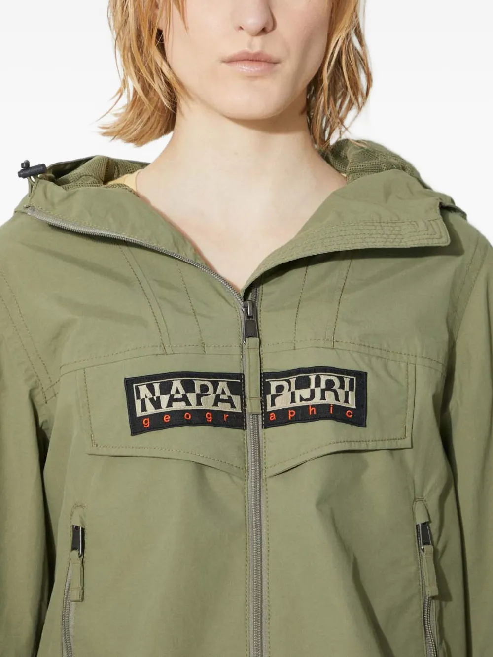 Napapijri Hooded Logo-patch Jacket In Green
