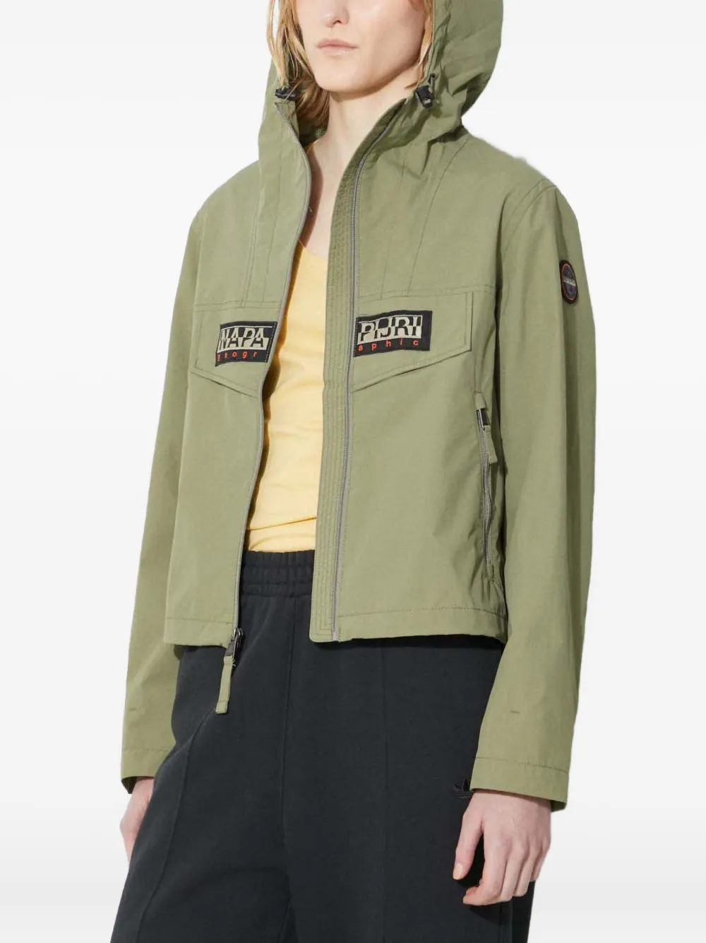 Napapijri Hooded Logo-patch Jacket In Green