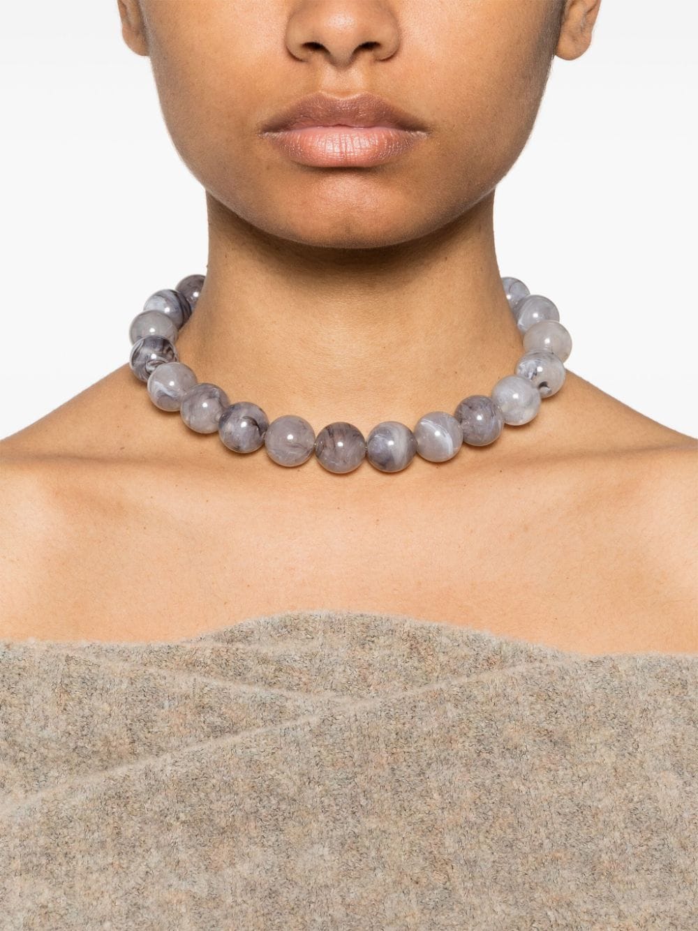 Shop Paloma Wool Marbled Beaded Necklace In Grey