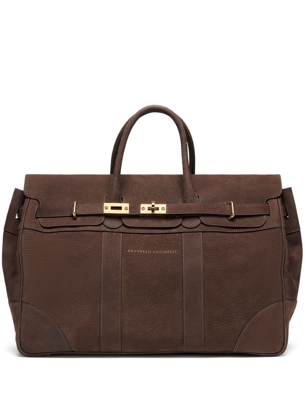 Brunello Cucinelli logo-print leather handbag - Marrone