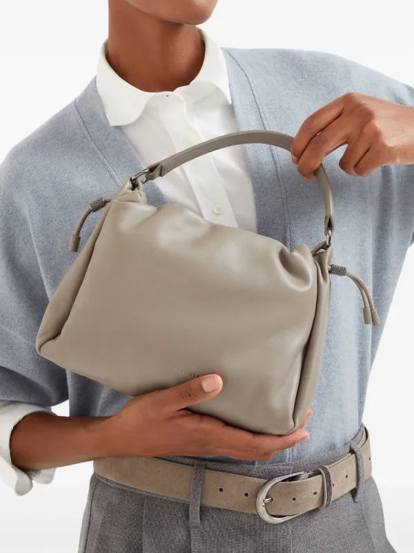 Brunello Cucinelli Mellow レザーバケットバッグ S | グレー