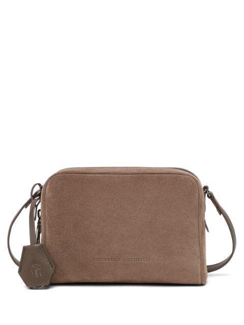 Brunello Cucinelli logo-tag suede crossbody bag Women