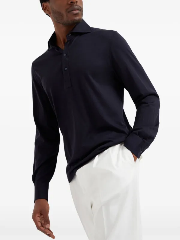 ★イタリア製★ BRUNELLO CUCINELLI ポロシャツ 長袖 黒 Brunello Cucinelli ロングスリーブ ポロシャツ | ブルー | FARFETCH JP