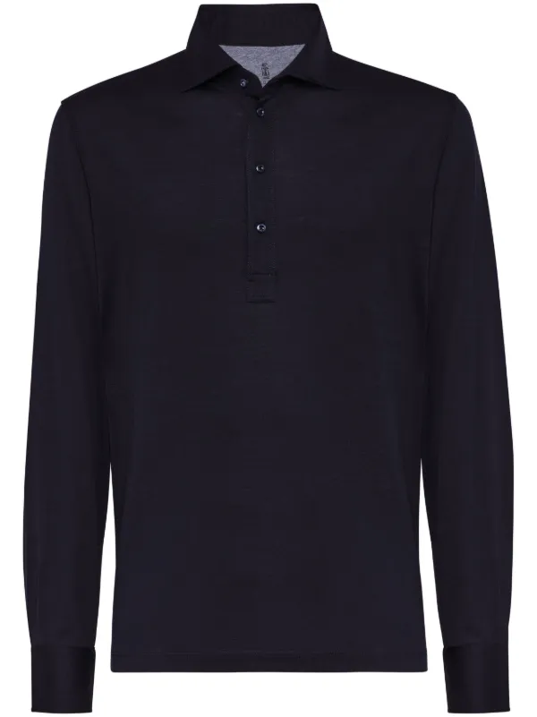 ブルネロクチネリ 長袖 ポロシャツ ネイビー 52サイズ イタリア製 Brunello Cucinelli ロングスリーブ ポロシャツ | ブルー | FARFETCH JP