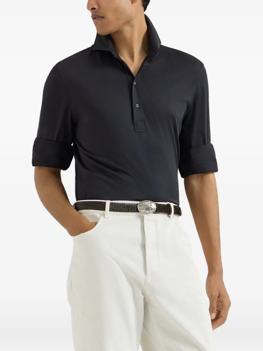 Brunello Cucinelli Poloshirt met lange mouwen Blauw