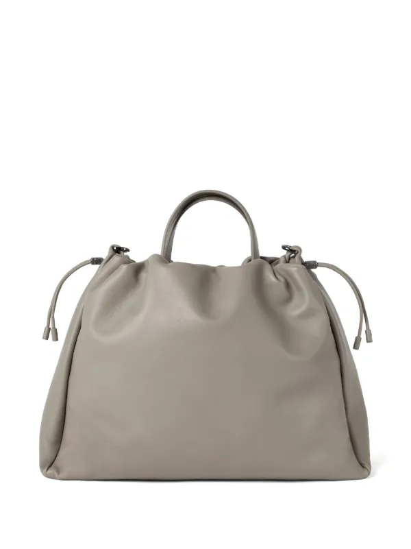 Brunello Cucinelli Large Mellow Leather Tote Bag | Grey
