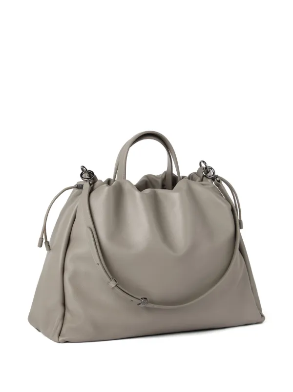Brunello Cucinelli Large Mellow Leather Tote Bag | Grey
