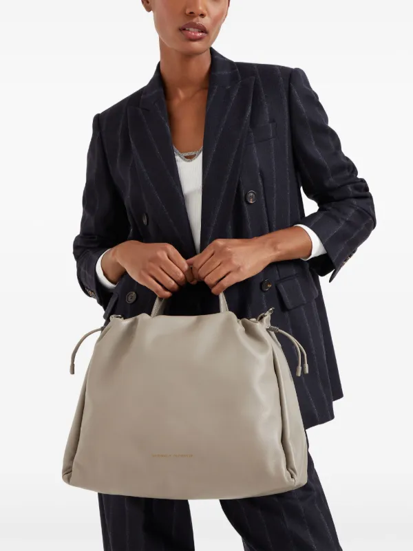 Brunello Cucinelli Large Mellow Leather Tote Bag | Grey Brunello Cucinelli Large Mellow Leather Tote Bag | Grey