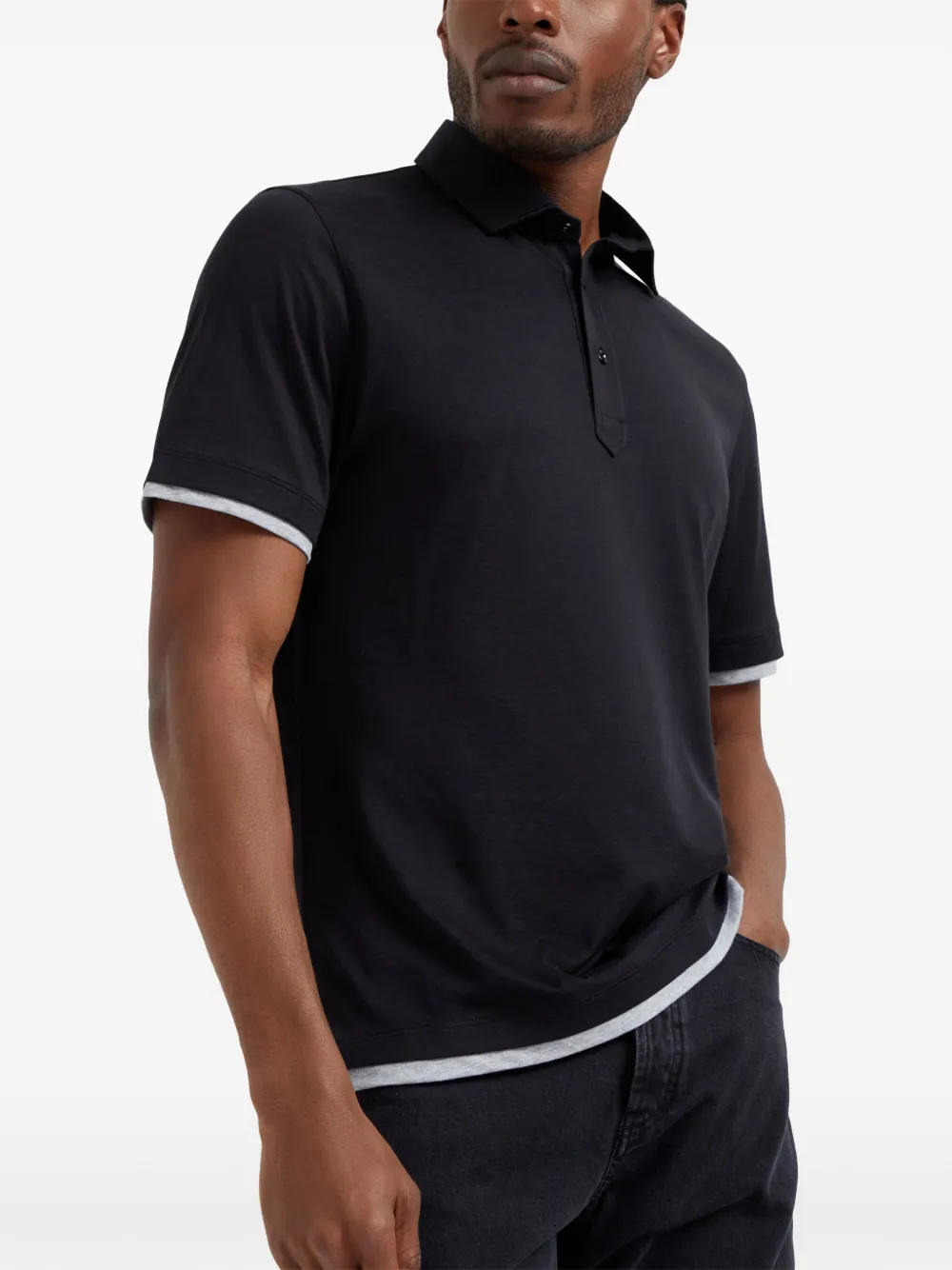Brunello Cucinelli Button-fastening Cotton Polo Shirt In 黑色
