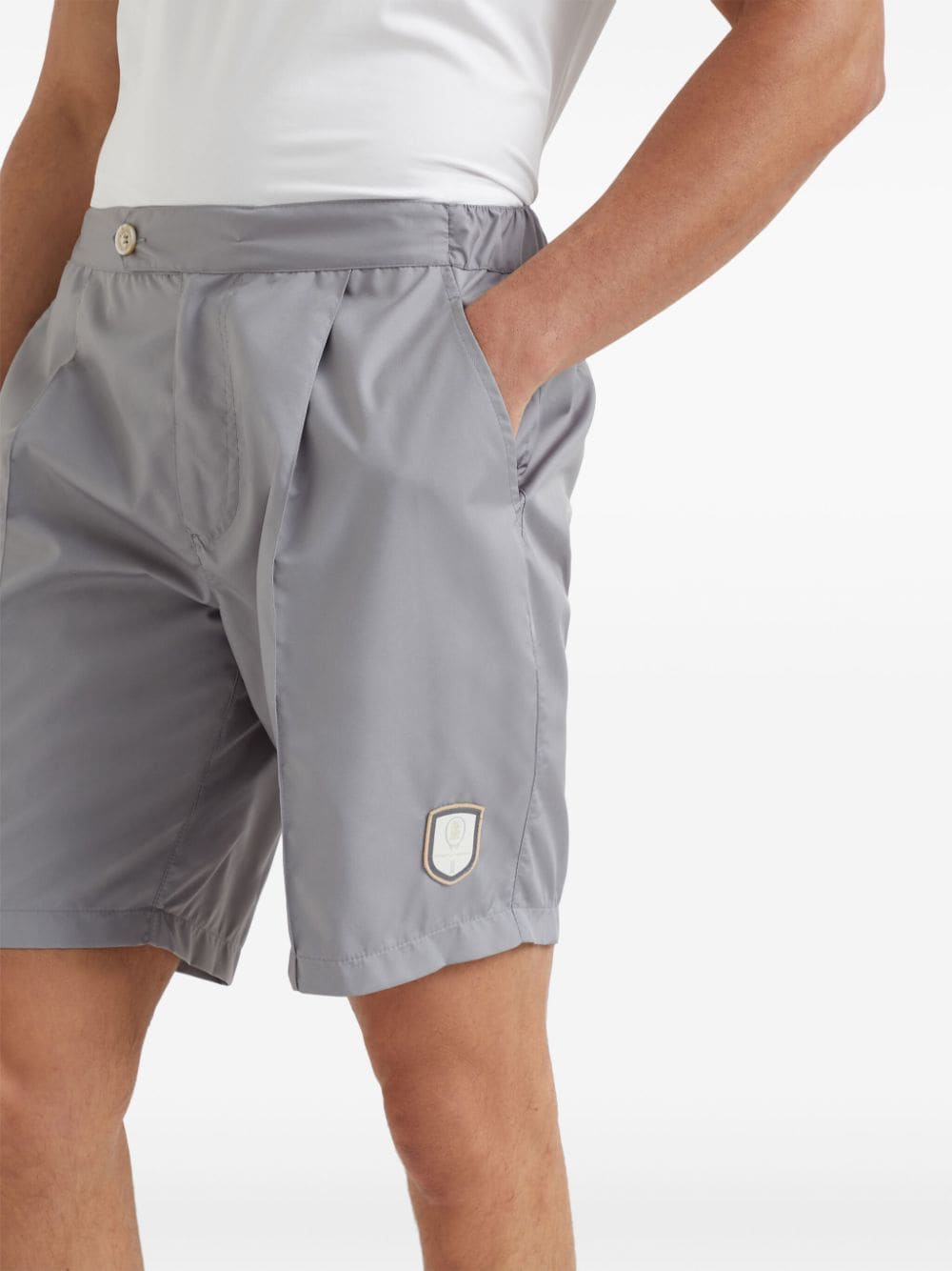 Shop Brunello Cucinelli Logo Patch Bermuda Shorts In Grey