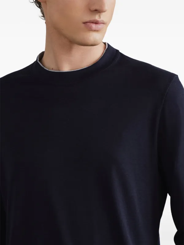 Brunello Cucinelli contrasting-trim Jersey T-shirt | Blue | FARFETCH