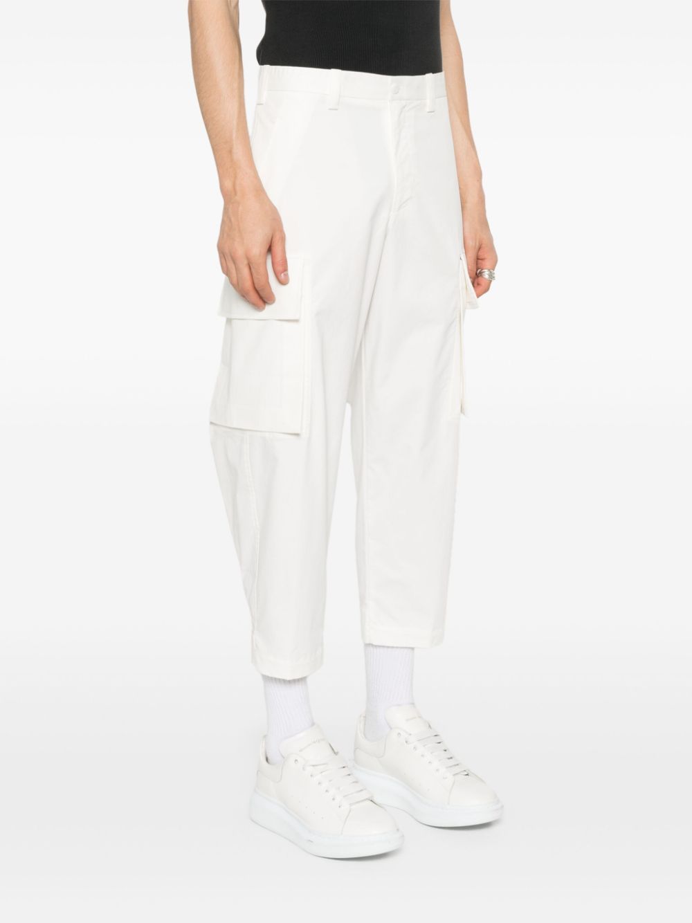 Shop Neil Barrett Tapered Cargo Trousers In White