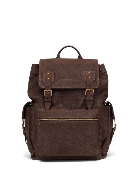 Brunello Cucinelli logo-stamp leather backpack