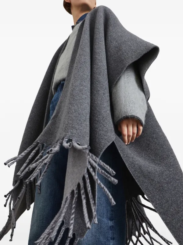 Brunello Cucinelli fringed-edge wool-cashmere Cape | Grey