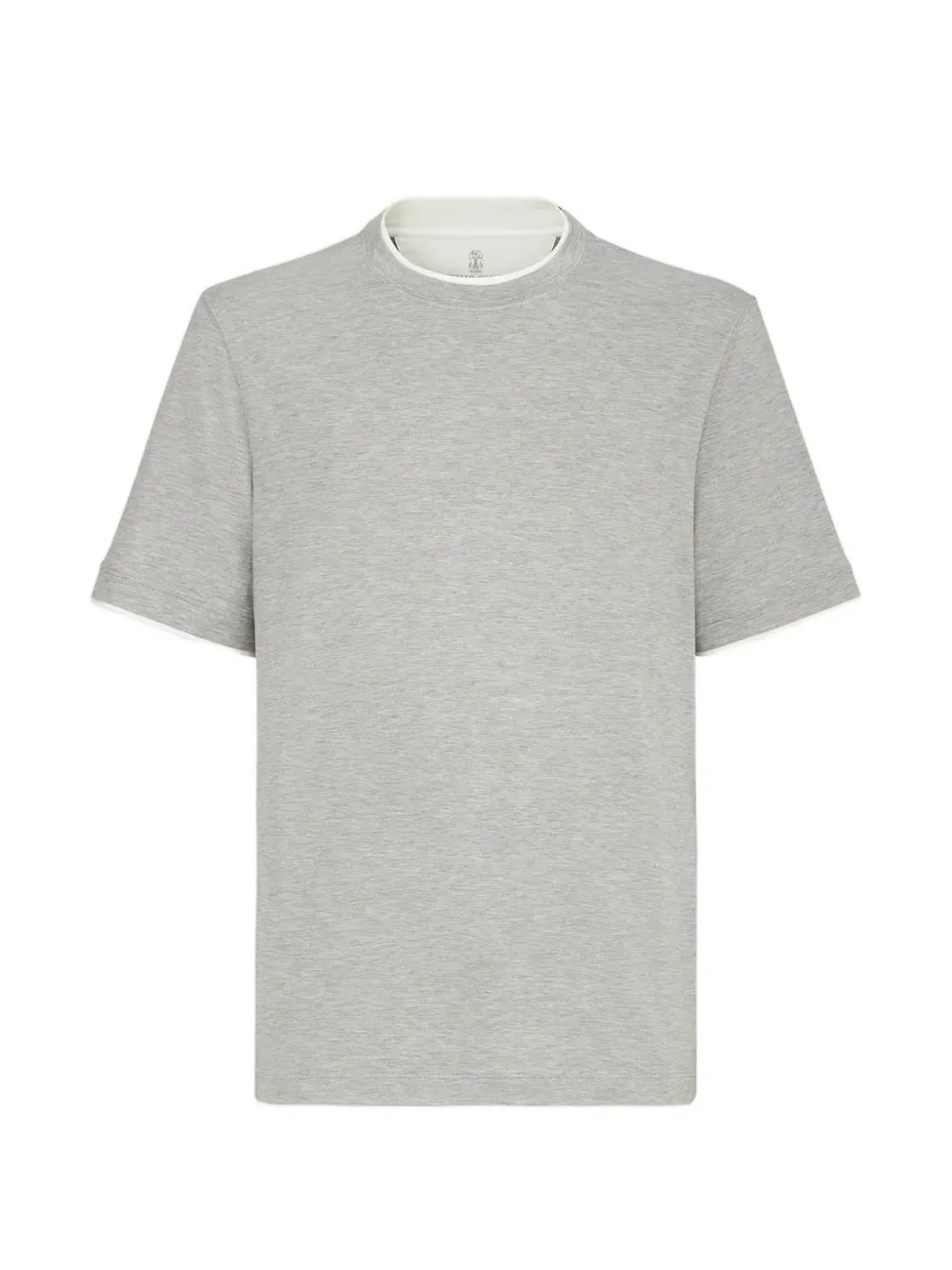 Brunello Cucinelli Zijden en katoenen lichtgewicht jersey T-shirt met ronde hals en imitatielaag Grijs
