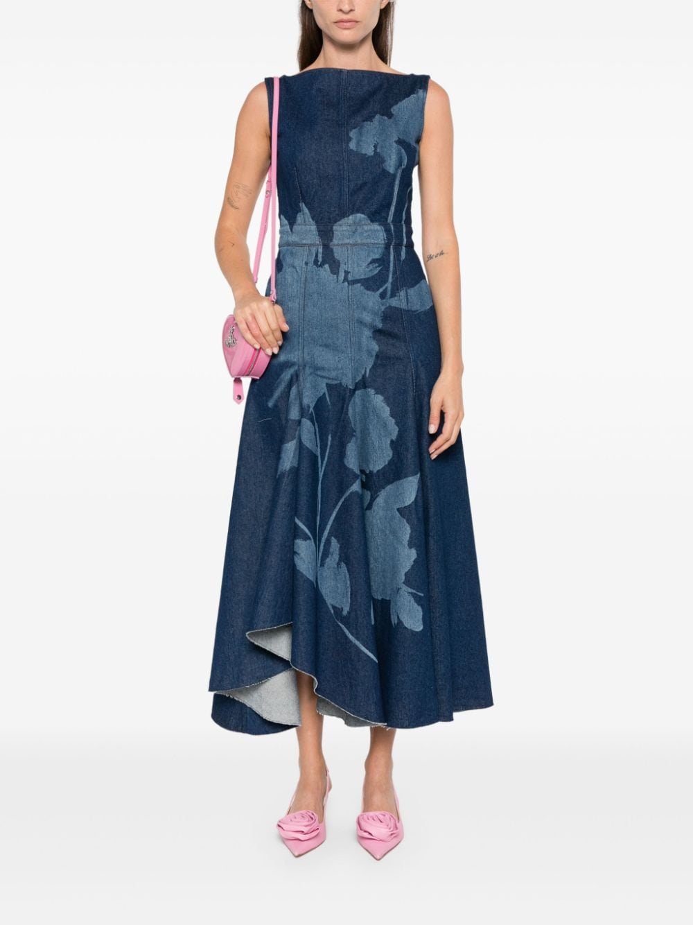 ERDEM Flared denim midi-jurk - Blauw