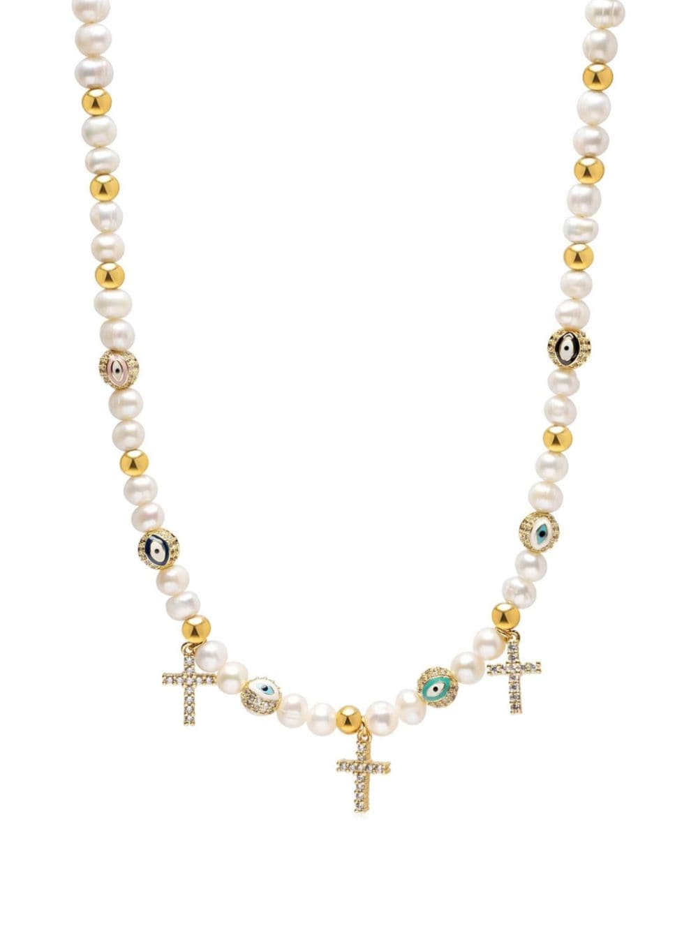 Nialaya Jewelry Evil Eye And Cross Beaded Necklace In Gold