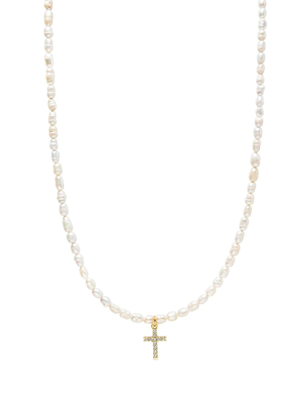 Nialaya Jewelry Cross-pendant Freshwater-pearl Necklace In Gold
